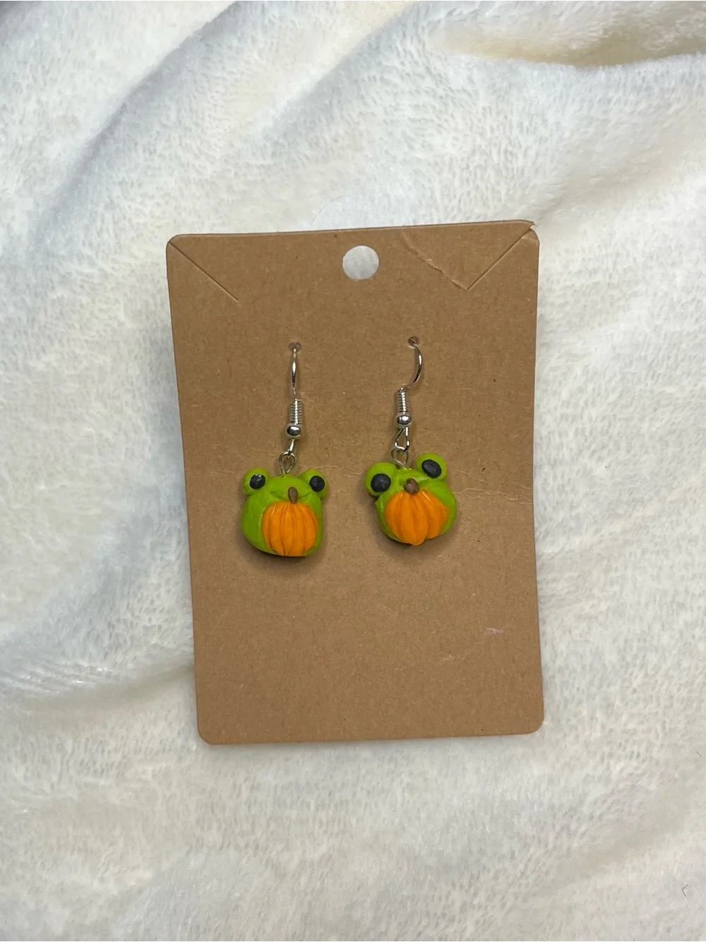 Handmade Green Frog Pumpkin Kids / Adults Earrings Cute for Halloween